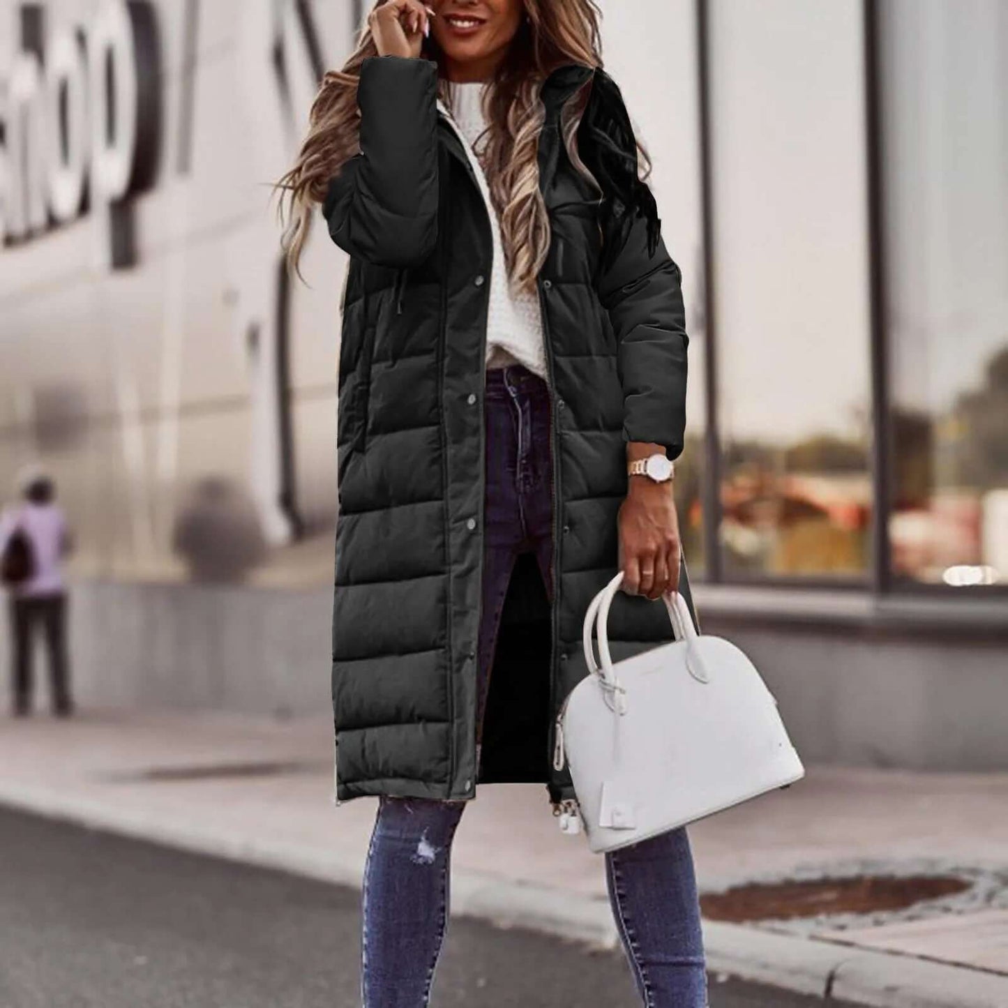 Street-wave Women Puffer Coat With Hood Warm Insulated Long Winter Jacket For Everyday Comfort