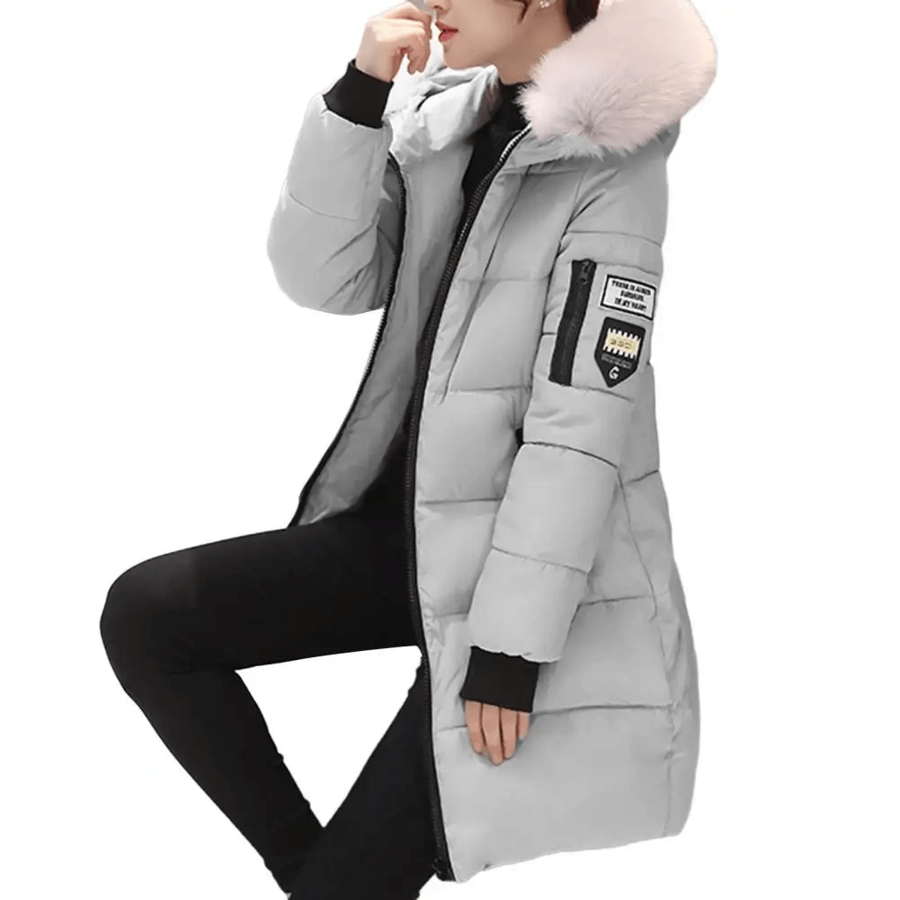 Street-Wave Windproof Puffer Coat For Women Warm Cotton Winter Jacket With Fur Trim