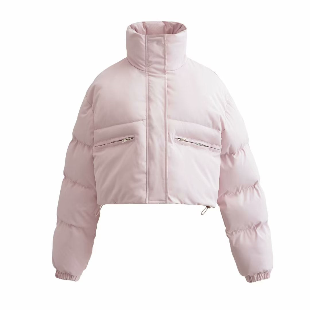 Street-wave Short Oversized Puffer Jacket For Women, Cozy Warm Winter Coat In Pink