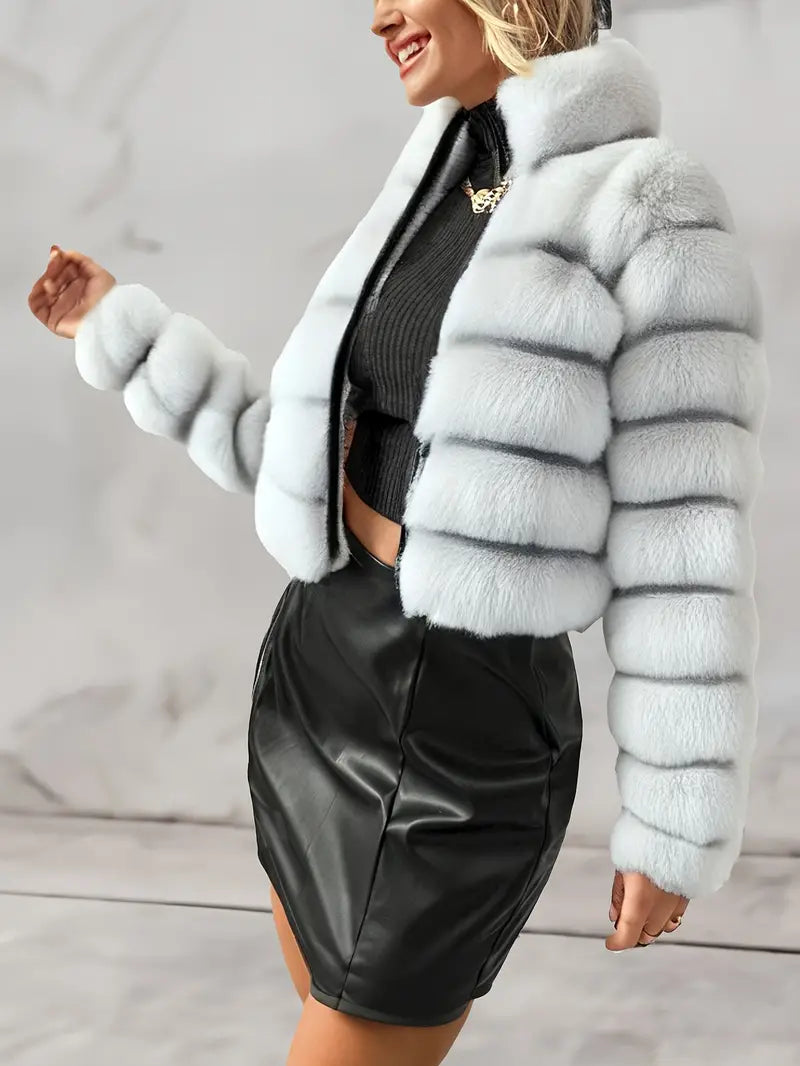 Street-Wave Plush Faux Fur Coat With Full Zip For Women - Luxurious Cozy Warmth Winter-Ready