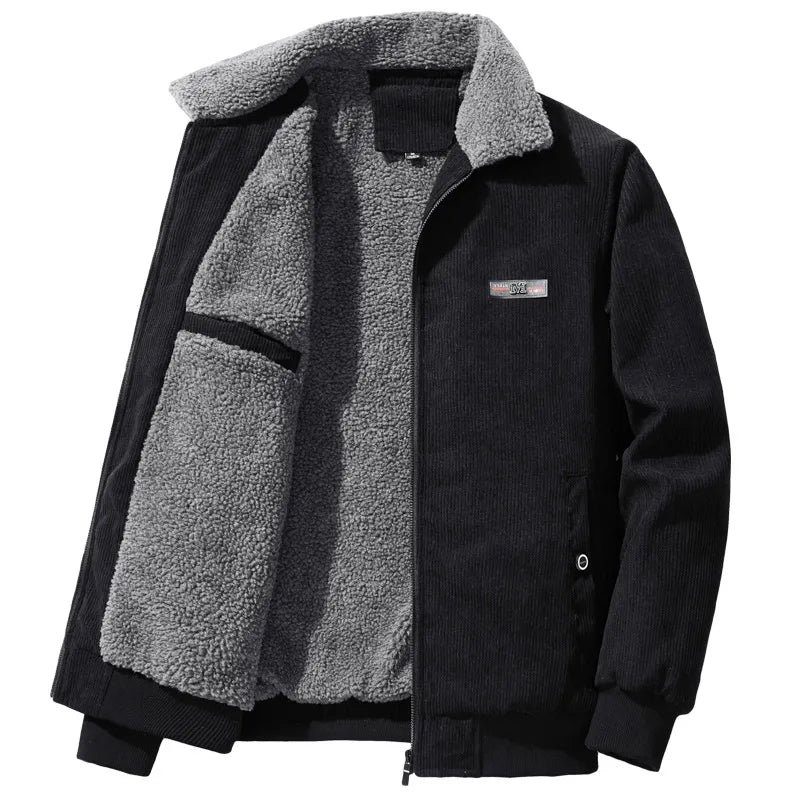 Street-Wave Men's Corduroy Winter Coat With Fleece Lining Stand Collar And Warm Comfort
