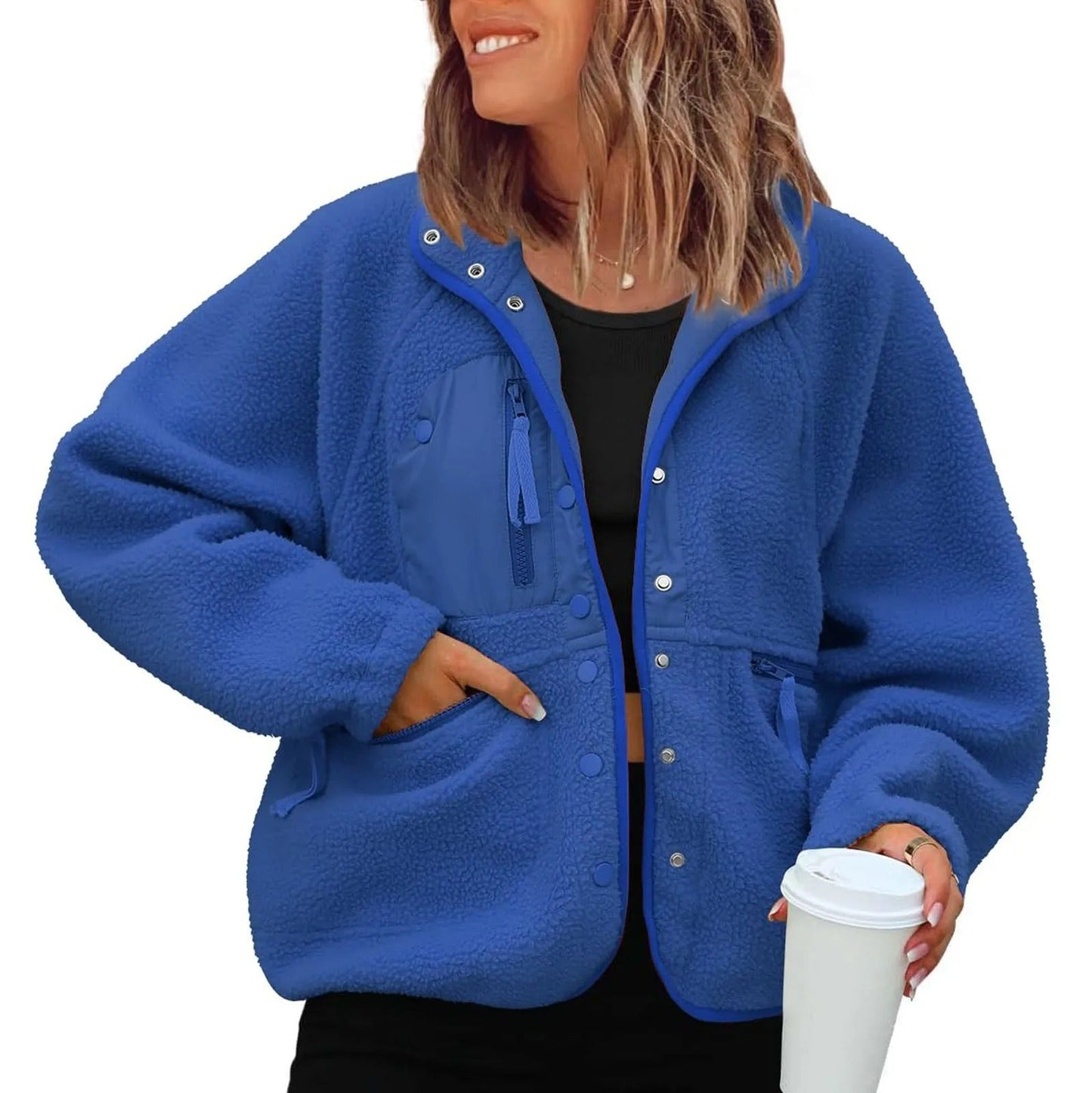 Street-wave Warm Fleece Jacket With Pockets For Women Cozy All Day Comfort And Style