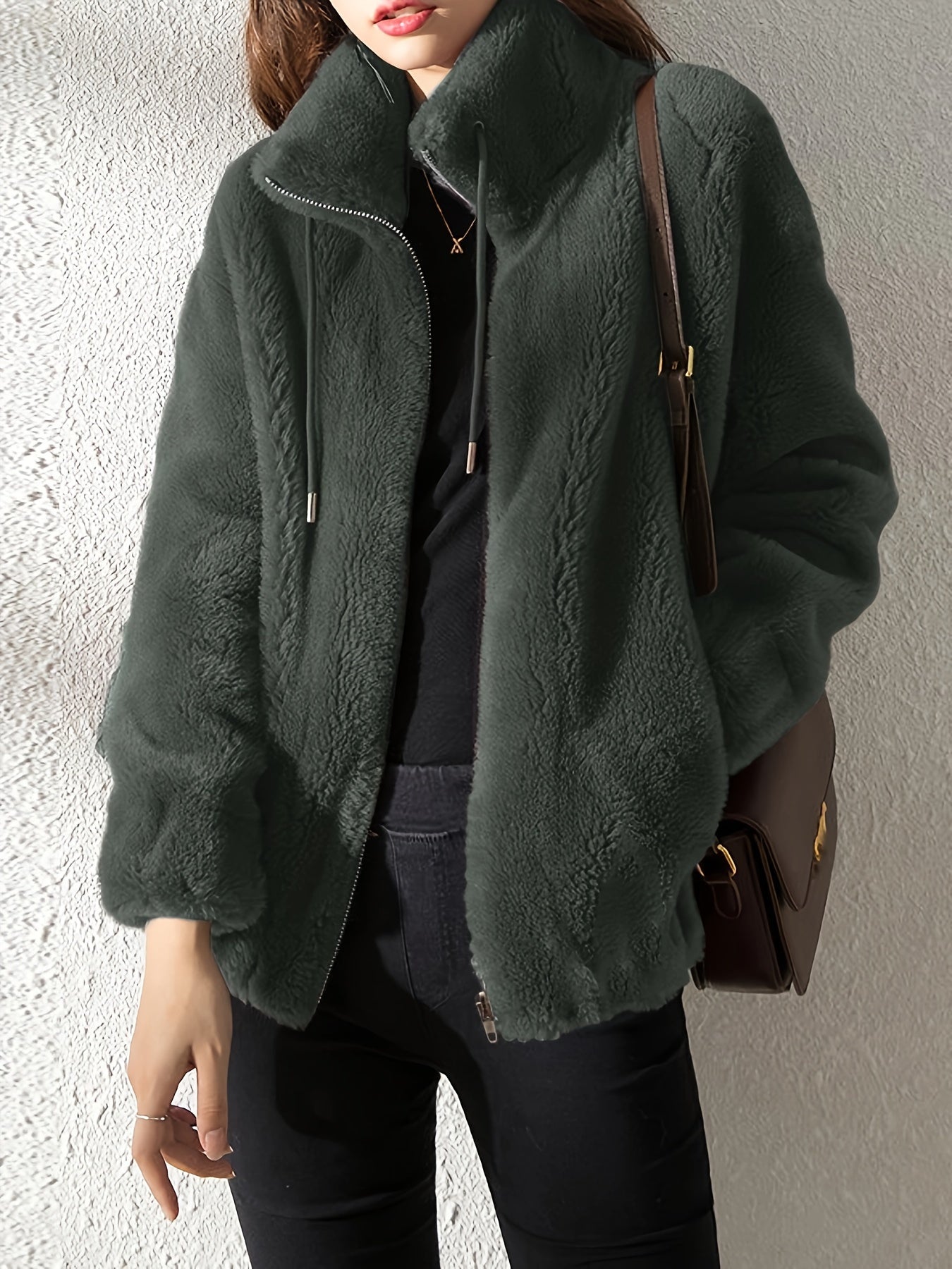 Street Wave Isla Teddy Coat For Women Warm Cozy Faux Fur Jacket With Zip Drawstring Hood