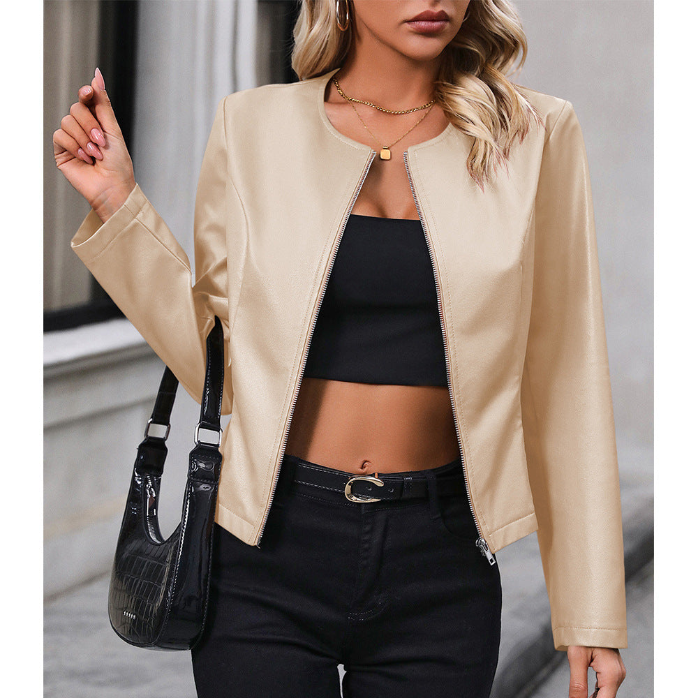 Street-Wave Leather Biker Jacket For Women With Long Sleeves Effortless Chic Transitional Style
