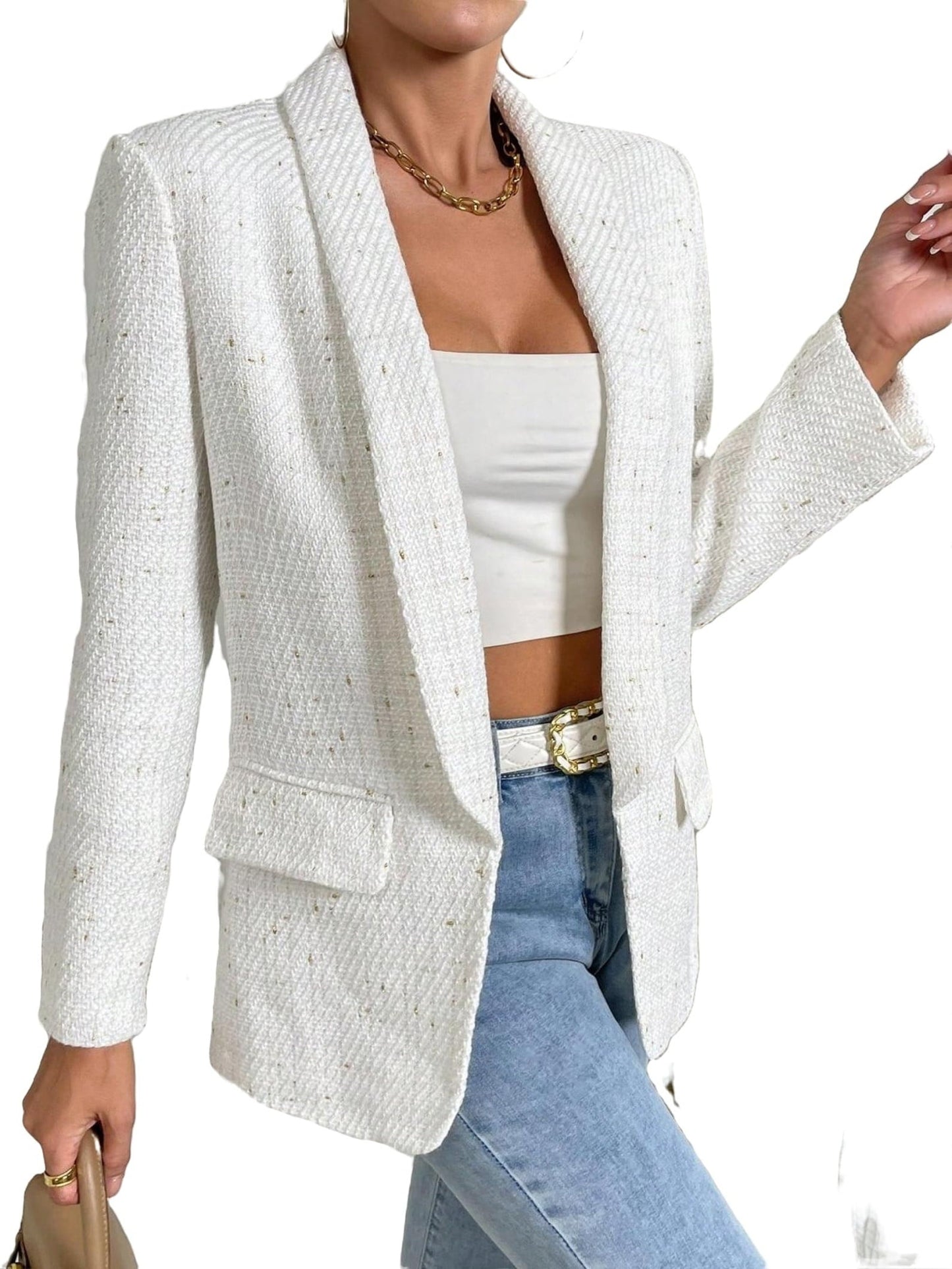 Street-wave Plaid Tweed Blazer for Women, Chic Checkered Jacket, Modern Office Ready Outerwear
