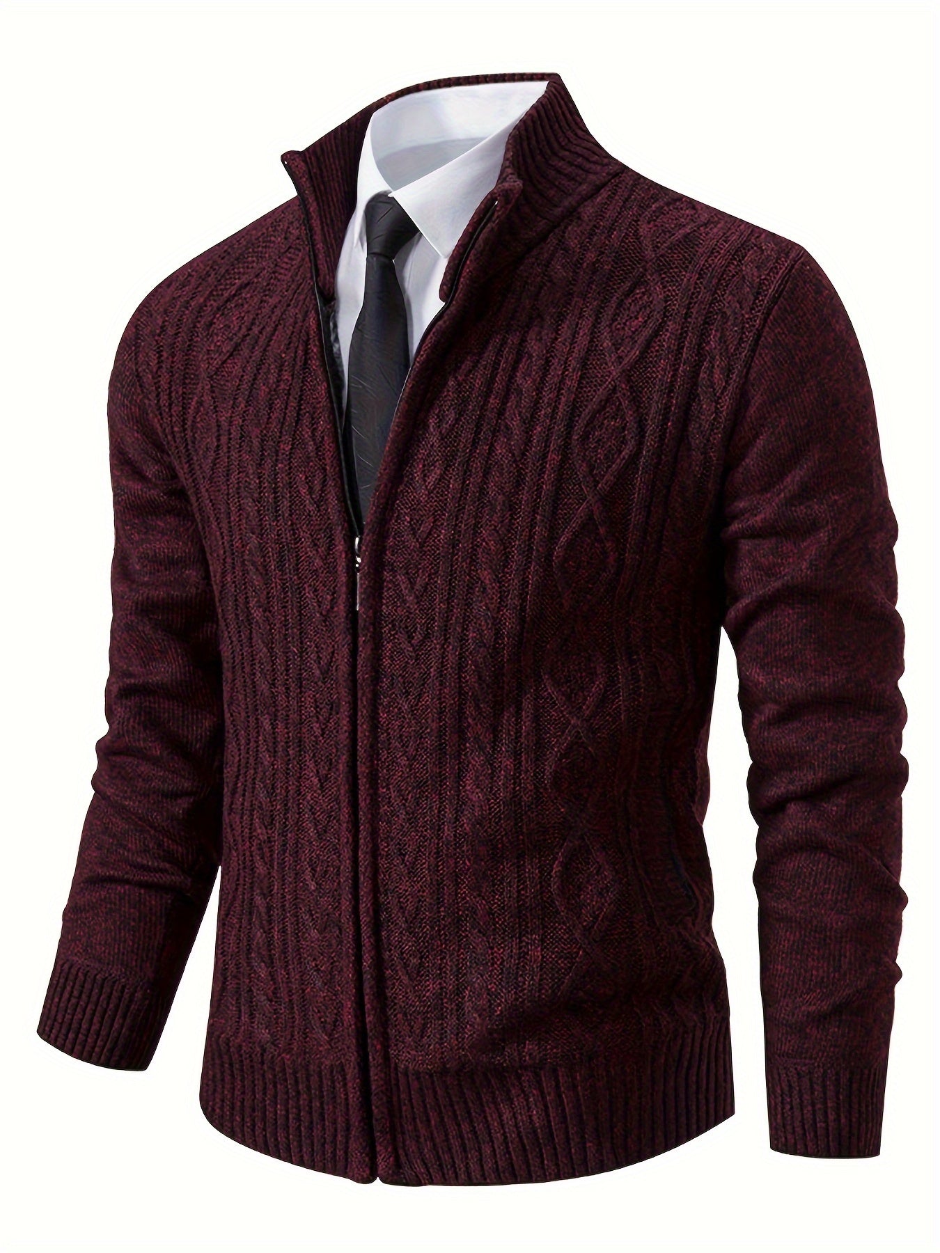 Street-Wave Men's Knit Zip Cardigan With Pattern Acrylic Warmth For Everyday Style And Comfort