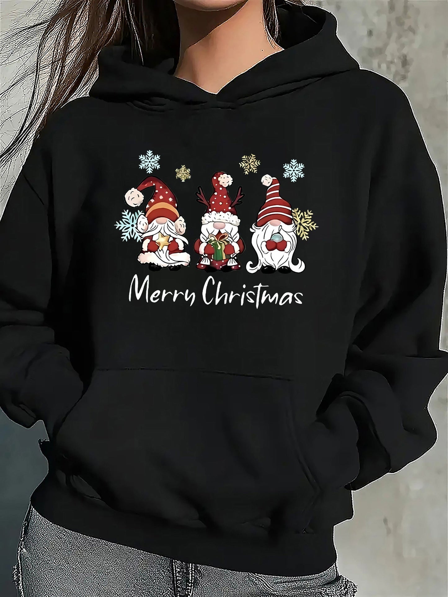 Street Wave Christmas Hoodie Cotton Santa Print Unisex Cozy Everyday Wear For Men And Women