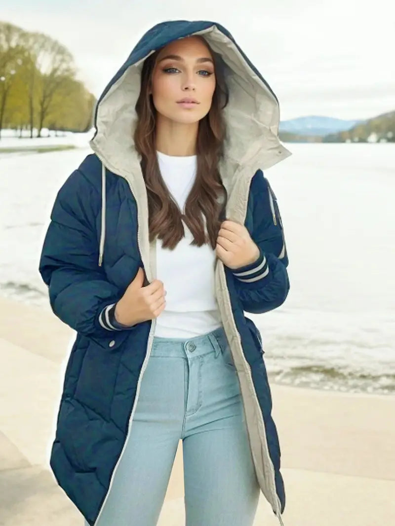 Street-Wave Hooded Puffer Coat For Women - Cozy Warmth With Zip Front And Handy Pockets