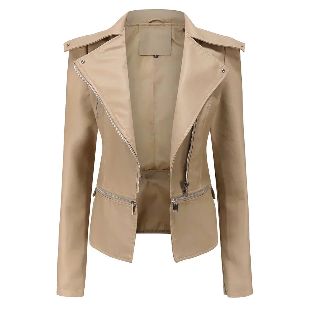 Leather Jacket Women Streetwave Elegant Esra With Silver Zippers And Flattering Fit