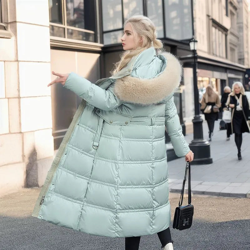 Streetwave Fur Hooded Puffer Coat For Women With Belt Winter Warmth And Style For Everyday Wear