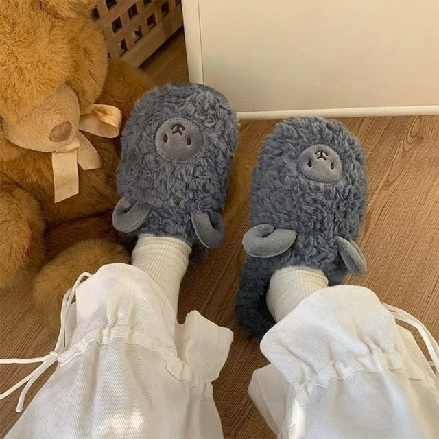 Street Wave Fluffy Bunny Slippers for Women Plush Cozy House Shoes Soft Warm Comfort