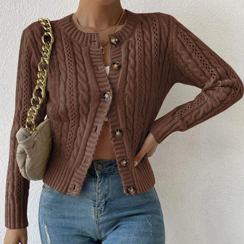 Street-wave Button Up Cable Knit Cardigan For Women Soft Cozy Warm With Classic Charm