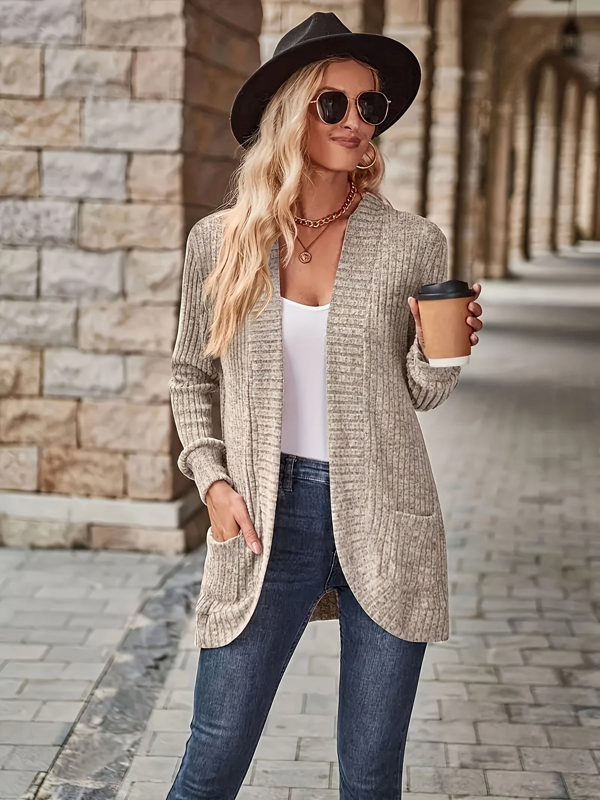 Street-Wave Women's Knit Fleece Cardigan With Pockets, Cozy Warm Comfort For Everyday Wear