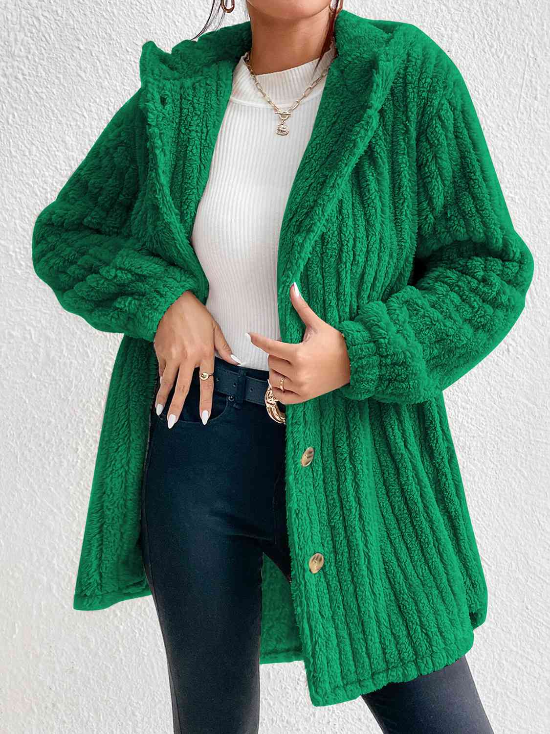 Street-wave Cozy Hooded Teddy Coat For Women Button Down Faux Fur Plush Outerwear