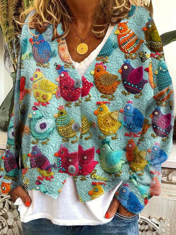 Street-Wave Colorful Women's Cardigan Coat Bold Floral PaintSplash Outerwear Warm Cozy