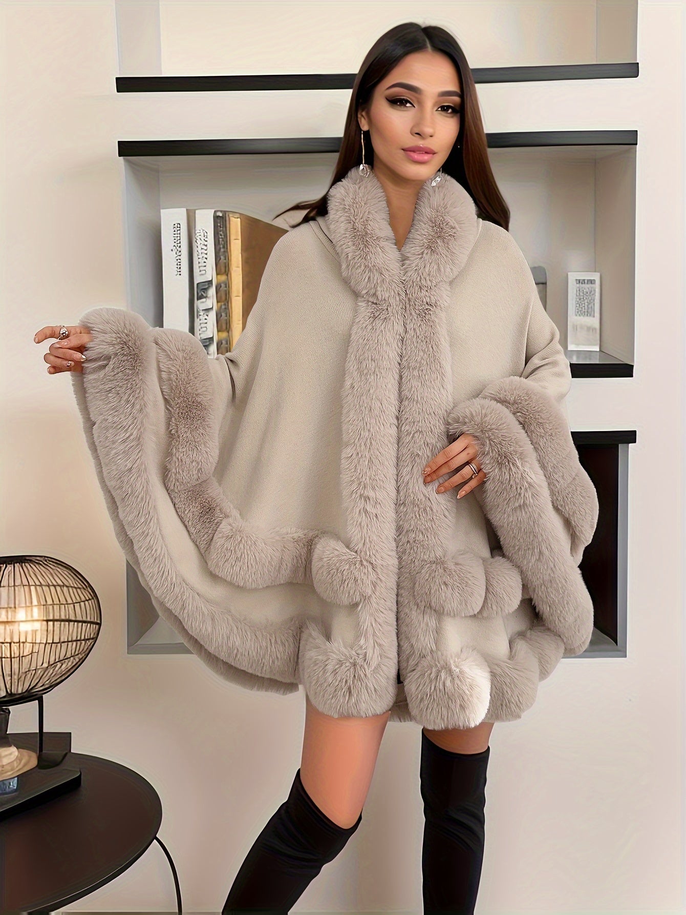 Street-wave Oversized Fur Cape Coat For Women Plush Warmth Luxurious Cozy Look Streetwear Ready