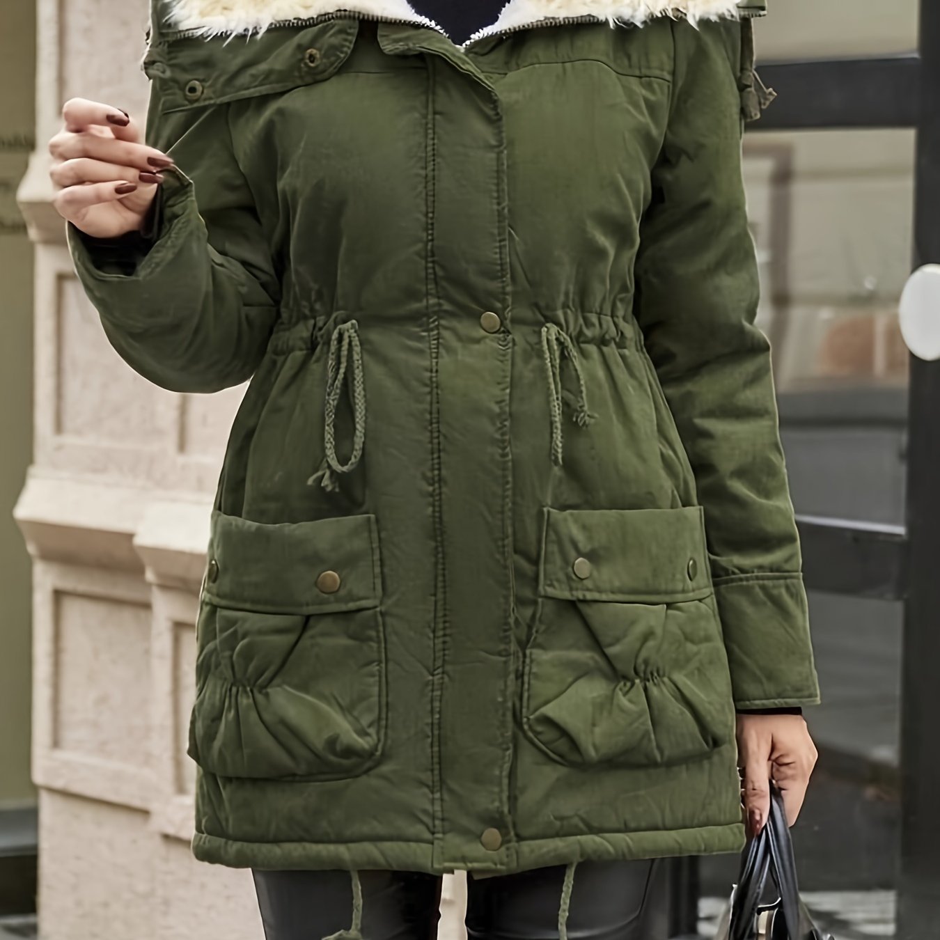 Streetwave Faux Fur Coat With Drawstring Waist Warm Zip Front For Women Winter Outerwear