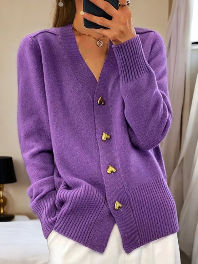 Street Wave Soft Cardigan With Golden Heart Buttons For Women Romantic Knitwear Collection