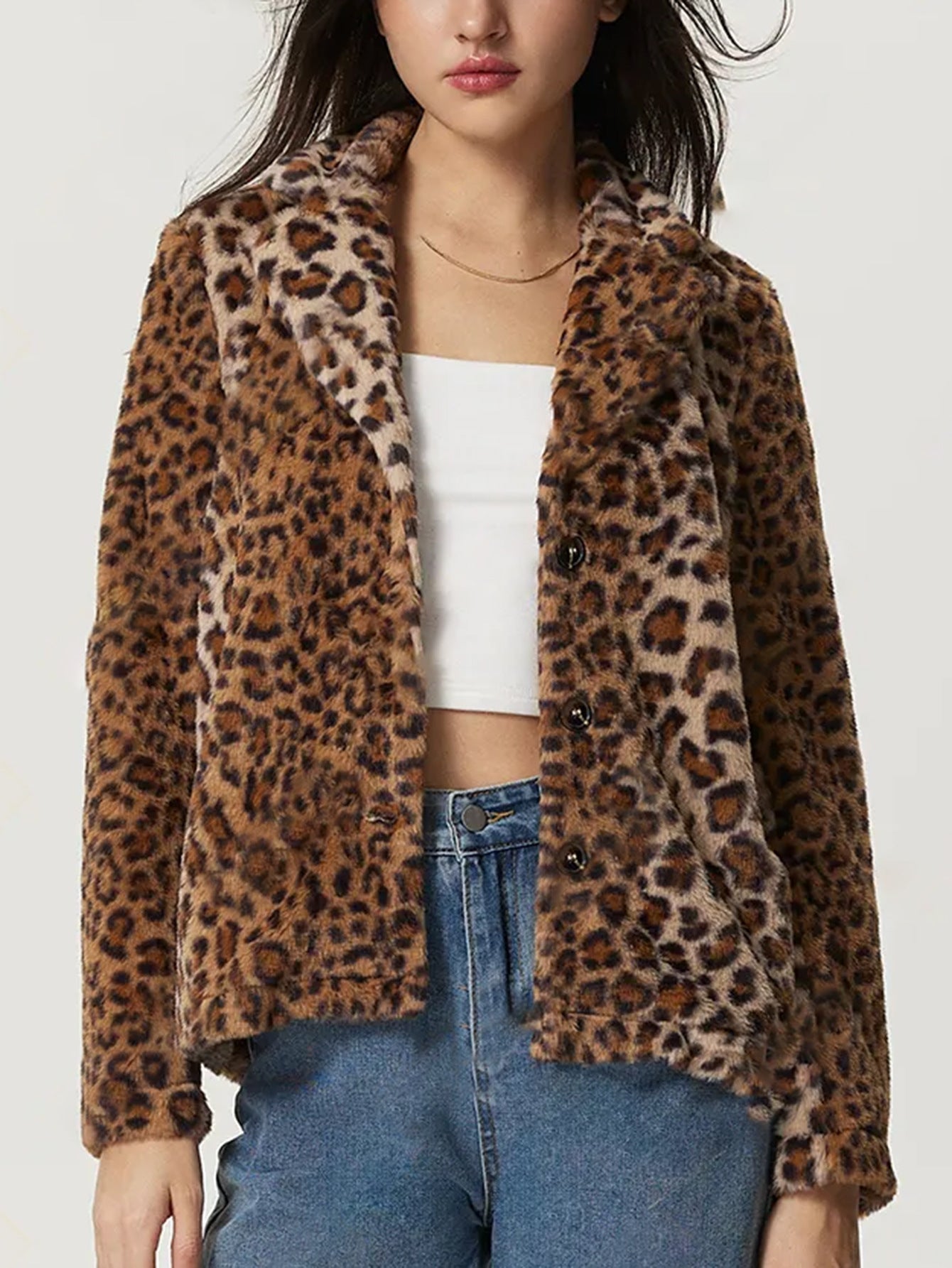 Streetwave Leopard Print Faux Fur Jacket With Lapel Collar For Women Bold Chic Streetwear