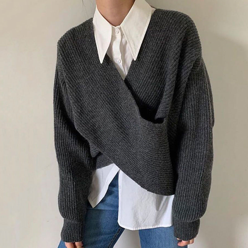 Street-Wave Rib Knit Crossover Pullover For Women Soft Elegant Modern Fit Timeless Everyday Comfort