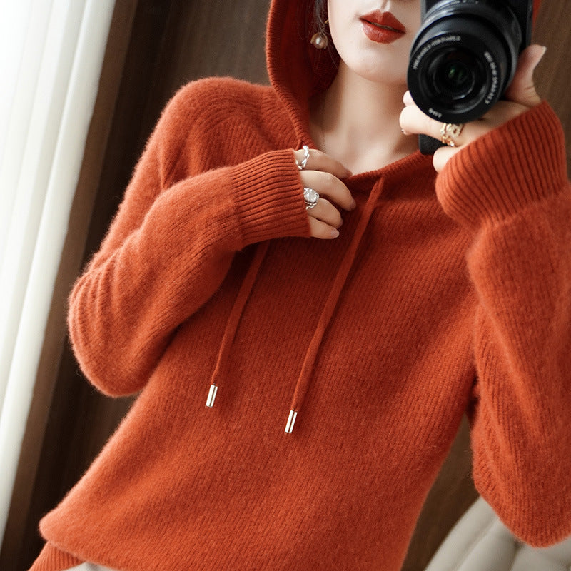 Street-wave Hooded Knit Pullover For Women - Cozy Soft Knit, Relaxed Fit, Timeless Chic
