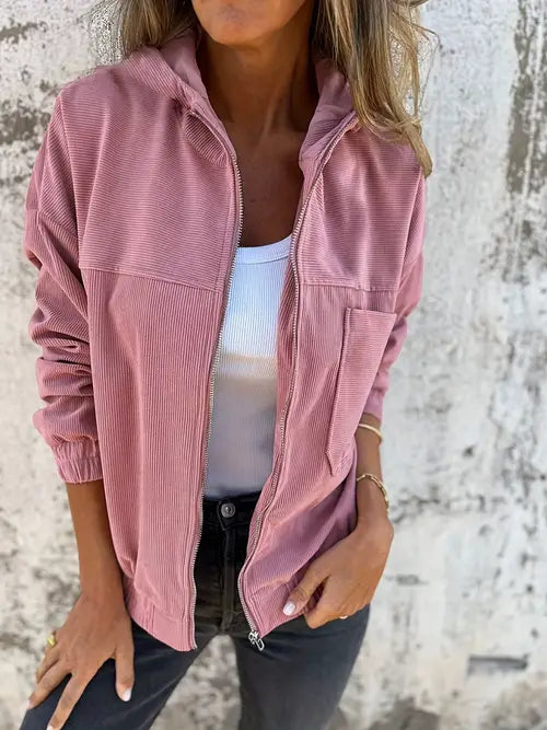 Street-wave Cord Jacket With Zipper Durable Everyday Casual Outerwear For Men And Women