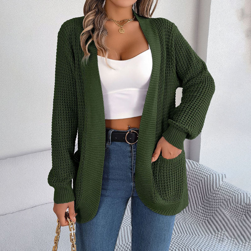 Street-Wave Cozy Knit Cardigan for Women with Pockets in Cotton Acrylic Blend Wardrobe Essential