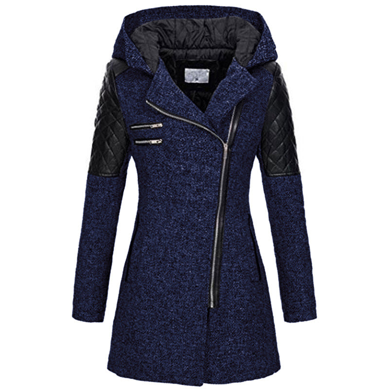 Street-Wave Womens Long Winter Coat With Quilted Shoulders Vintage Style Warm And Cozy