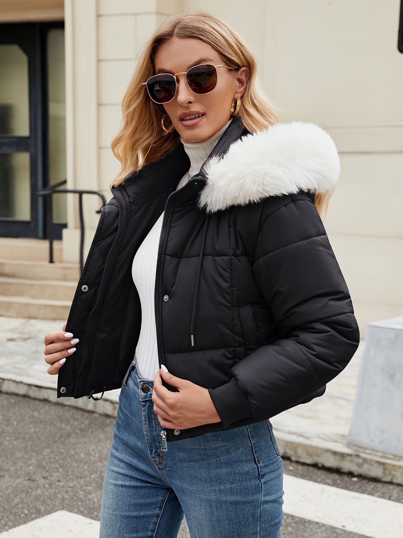 Streetwave Womens Winter Puffer Jacket With Fur Hood For Cold Weather Warmth And Chic Style