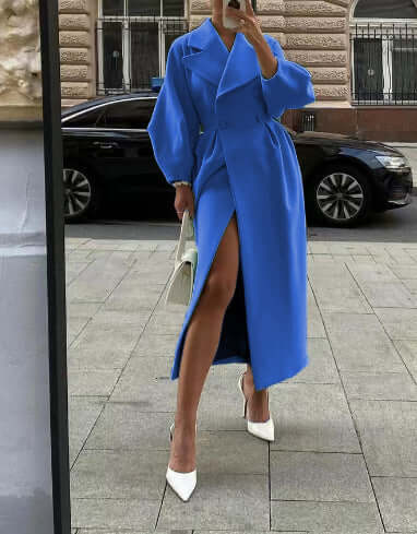 Streetwave Lantern Sleeve Long Coat For Women Elegant Tailored Fit Warm Winter Style