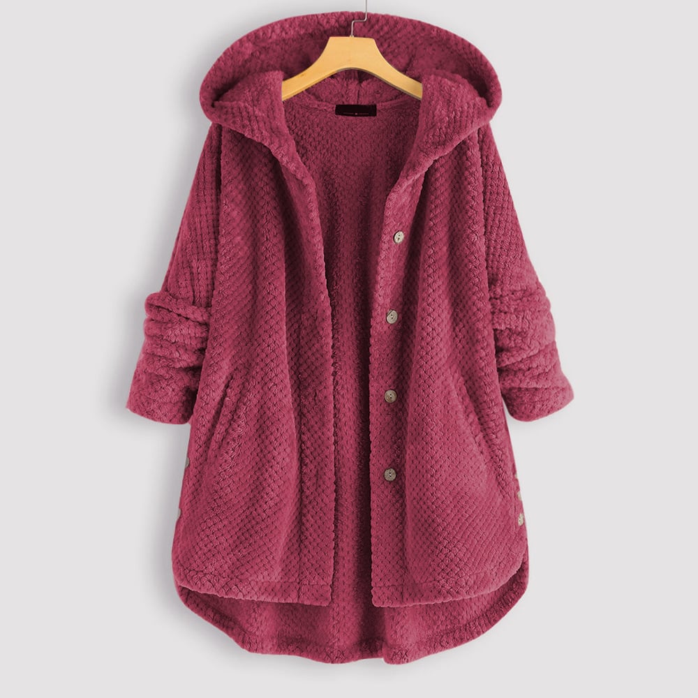 Street-Wave Fleece Coat For Women Cozy Plush Warmth With Hood Teddy Texture Fabric