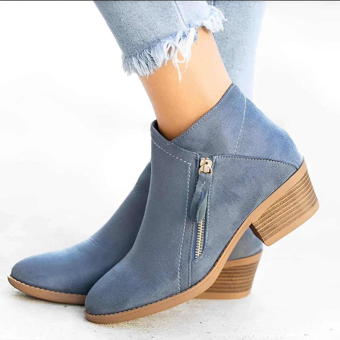 Street Wave Ankle Boots For Women With High Heels Side Zipper Perforated Back Design Warm Durable