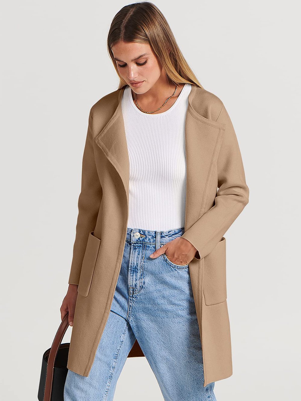 Street Wave Camel Lapel Jacket For Women Versatile Everyday Coat With Large Pockets