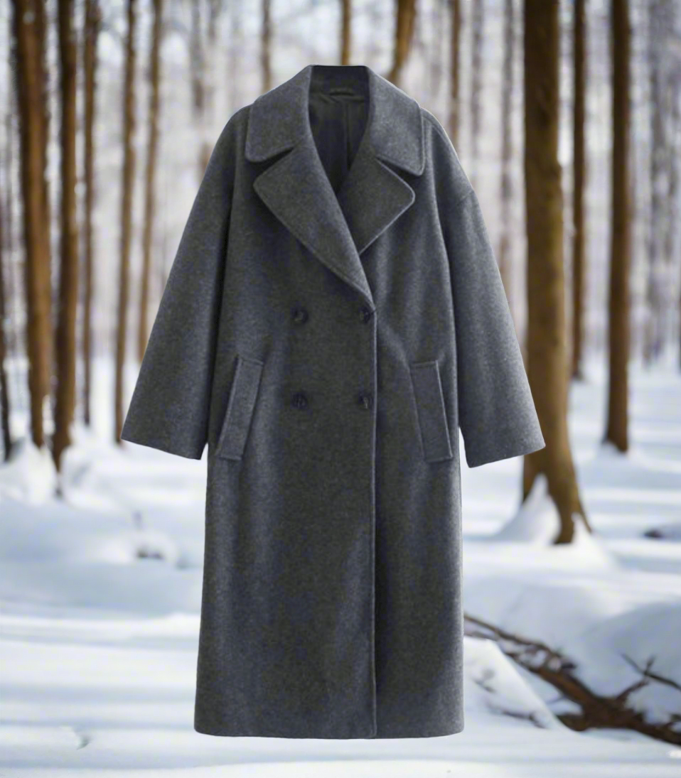 Street-wave Oversized Wool Coat For Women Long Double-Breasted With Lapel For Winter Warmth