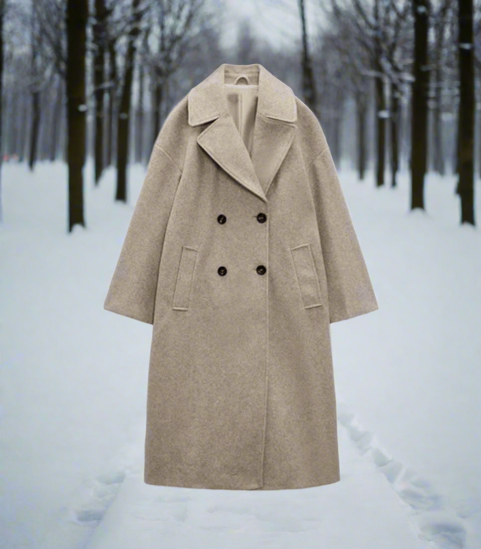 Street-wave Oversized Wool Coat For Women Long Double-Breasted With Lapel For Winter Warmth