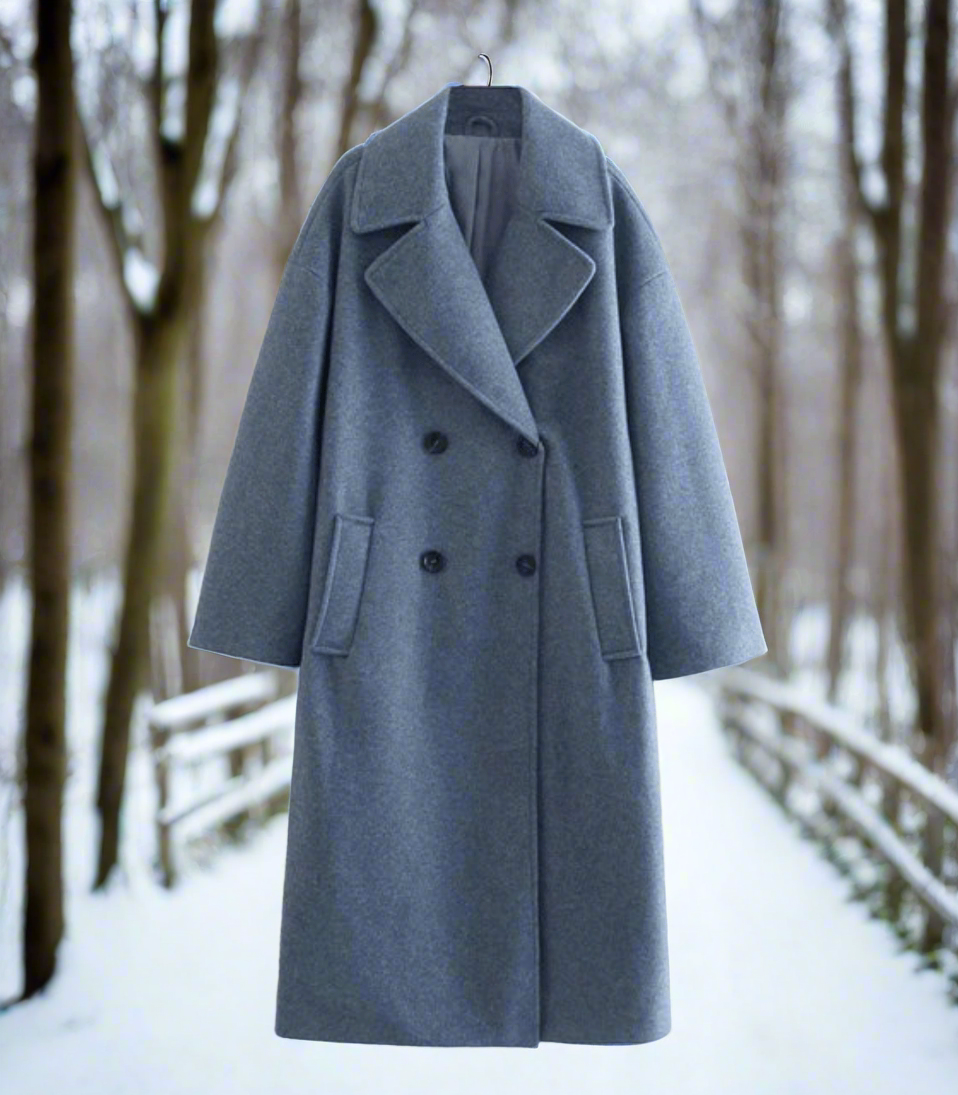 Street-wave Oversized Wool Coat For Women Long Double-Breasted With Lapel For Winter Warmth