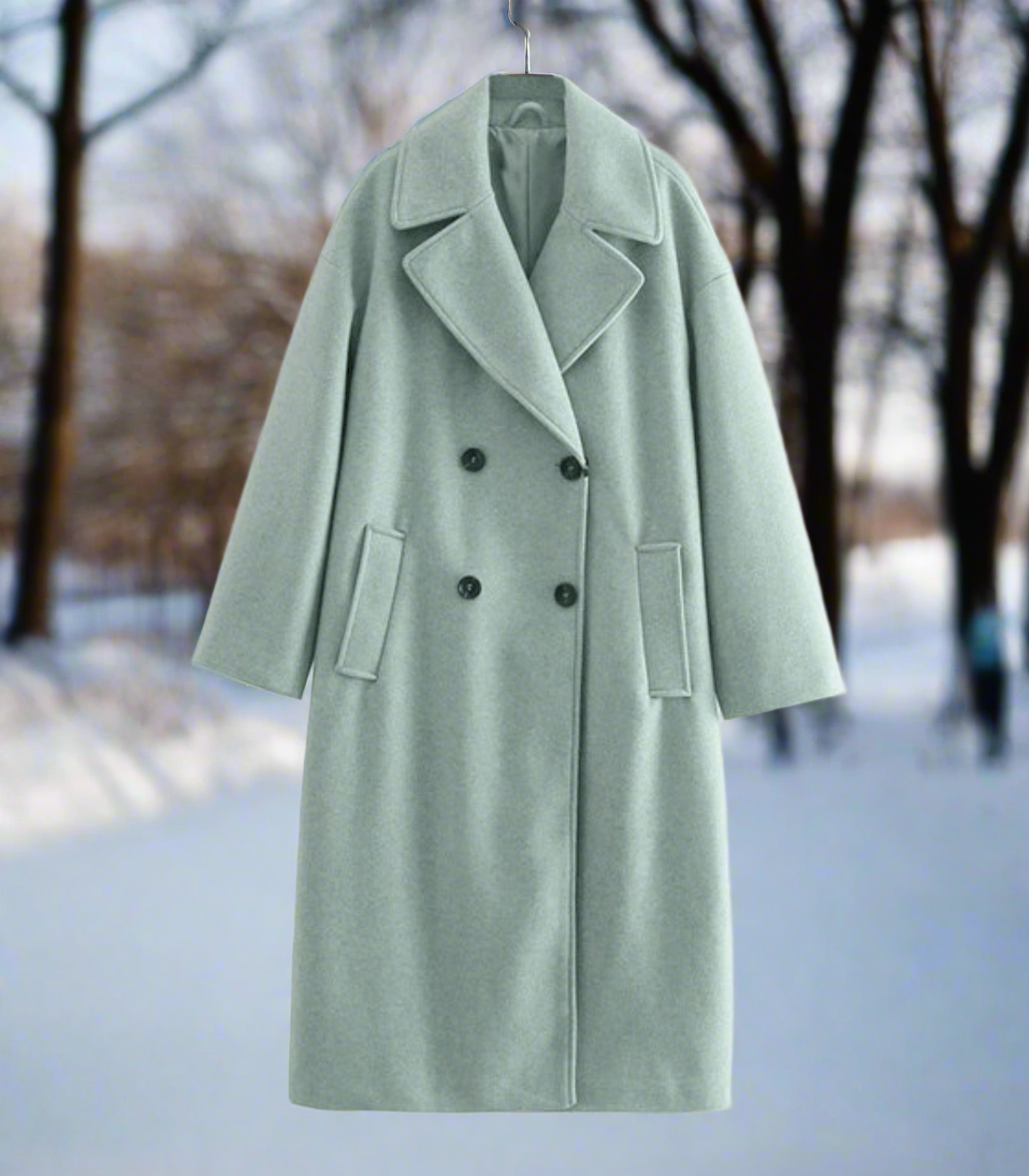 Street-wave Oversized Wool Coat For Women Long Double-Breasted With Lapel For Winter Warmth