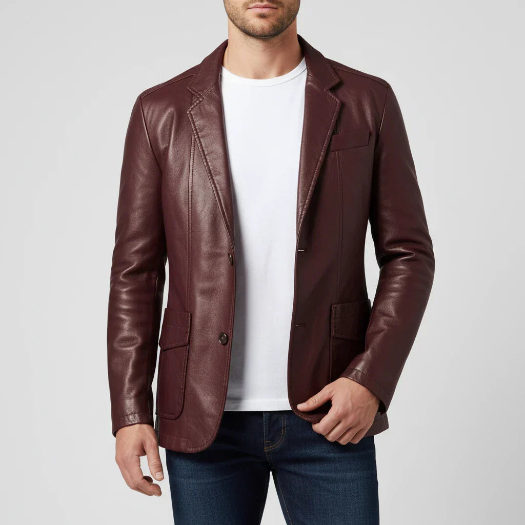 Leather Blazer Jacket For Men By Street-Wave Notch Lapel Patch Pockets Stylish