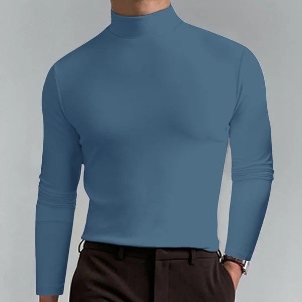 Street-wave Slim Fit Black Turtleneck Long Sleeve Shirt For Men Figure-Flattering Comfort Stand Collar