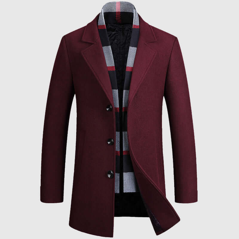 Street-wave Wool Blend Shawl Collar Coat for Men Warm Quilted Winter Outerwear Comfort