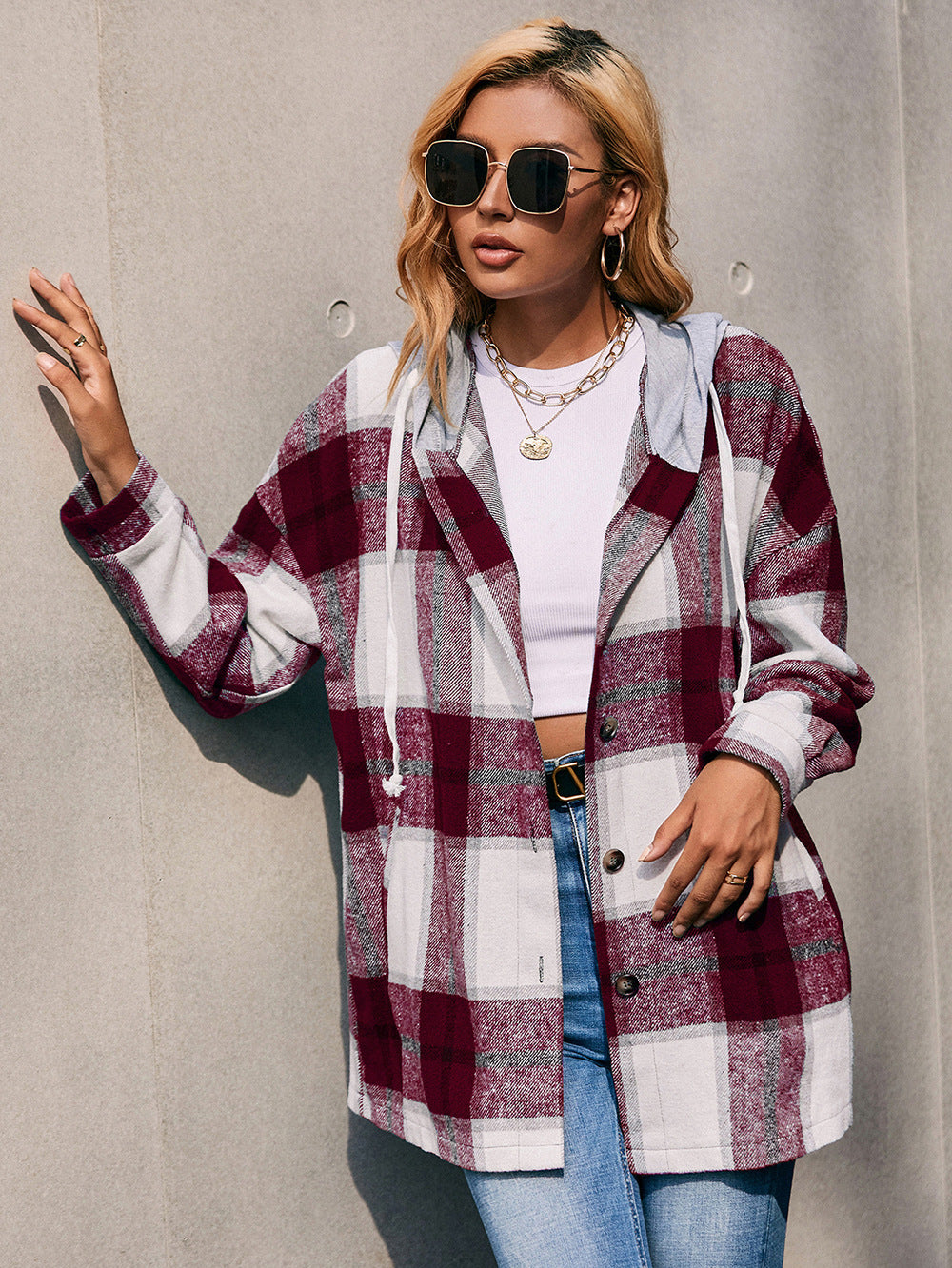 Street-wave Plaid Hoodie Jacket For Casual Streetwear - Cozy Longline Unisex All-Season
