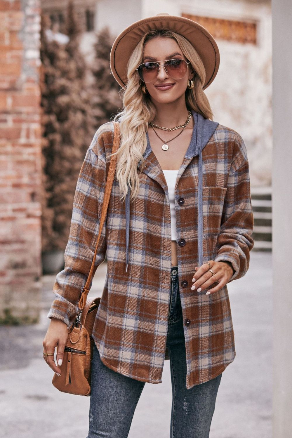 Street-wave Plaid Hooded Long Jacket For Streetwear Fans, Drop Shoulder Style, 100 Percent Polyester