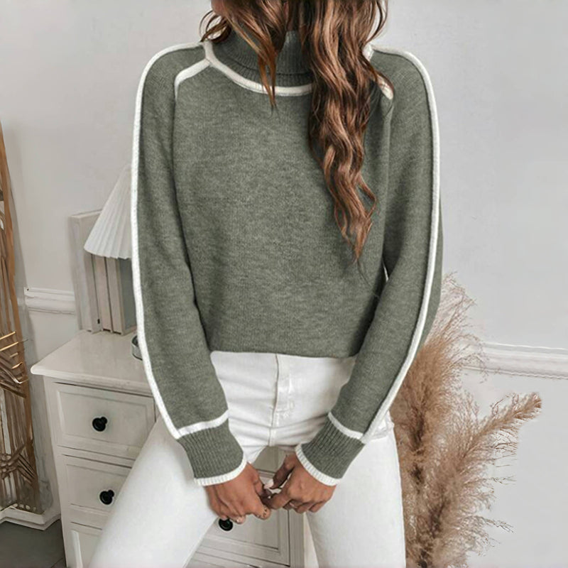 Street-Wave Cozy Classic Knit Sweater For Women Cotton Acrylic Blend Turtleneck Long Sleeve All Season