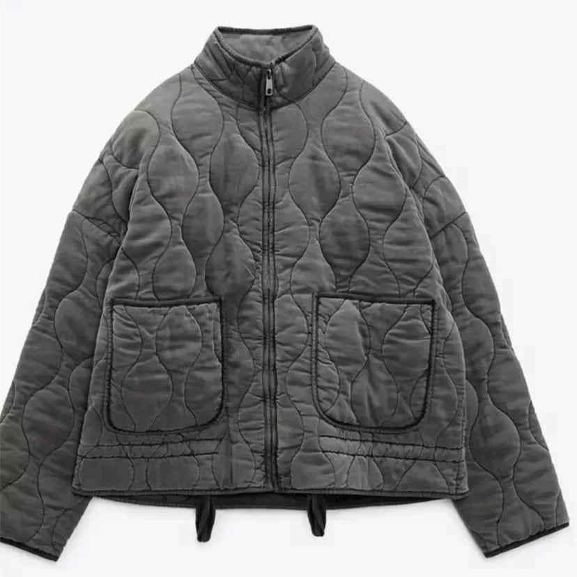 Street-wave Quilted Puffer Jacket For Women Warm Classic Stitch Detailing Streetwear Cozy Outerwear