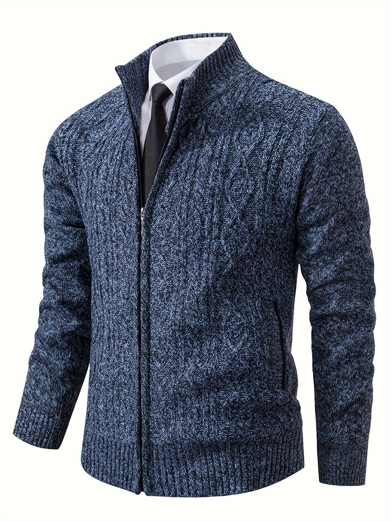 Street-Wave Men's Knit Zip Cardigan With Pattern Acrylic Warmth For Everyday Style And Comfort