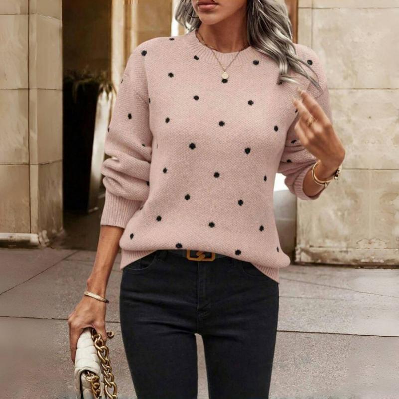 Street Wave Women's Polka Dot Knit Pullover Cozy Autumn Sweater Neutral Beige For Women