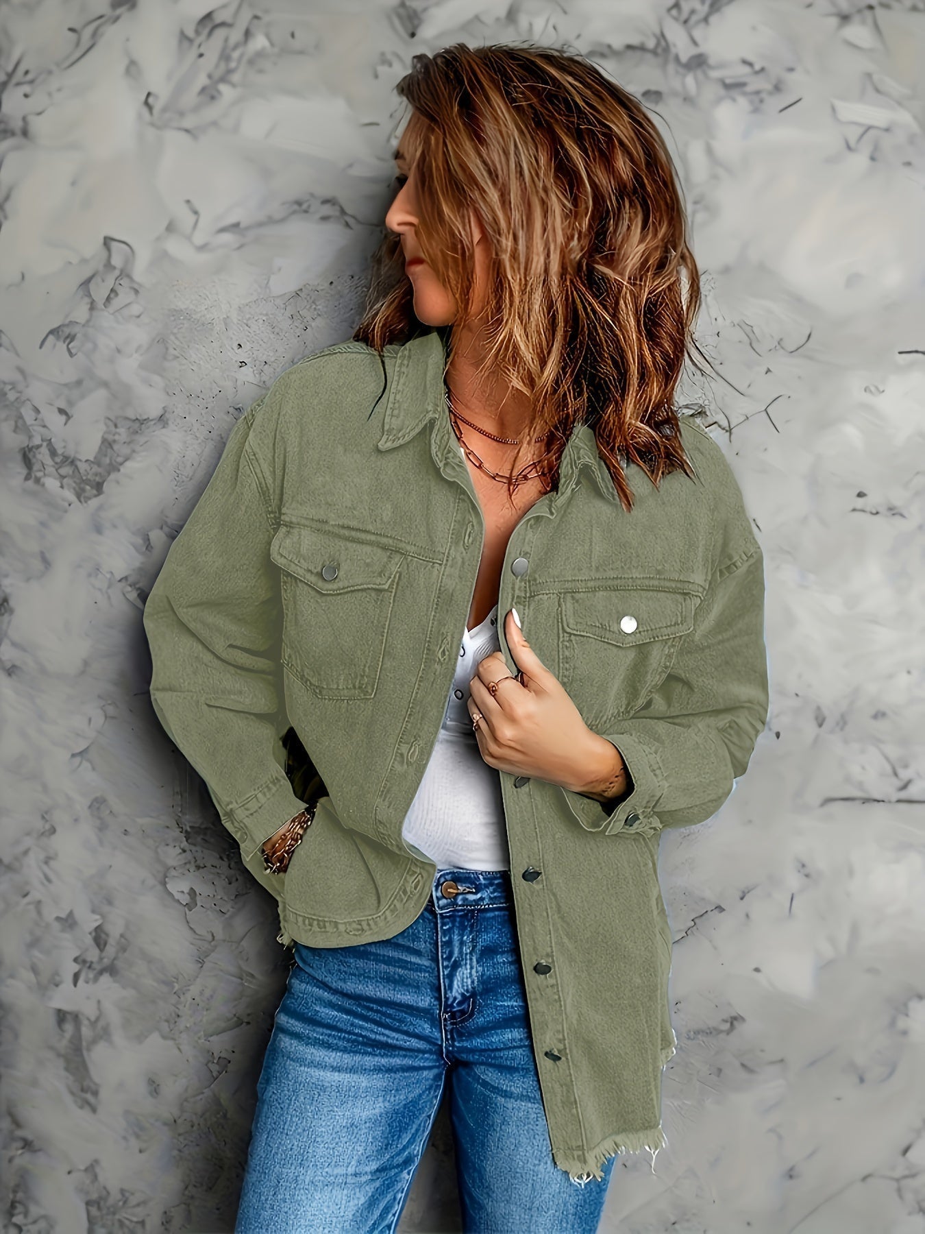 Street-wave Denim Shirt Jacket With Pockets 100 Percent Cotton Durable For Casual Everyday Wear