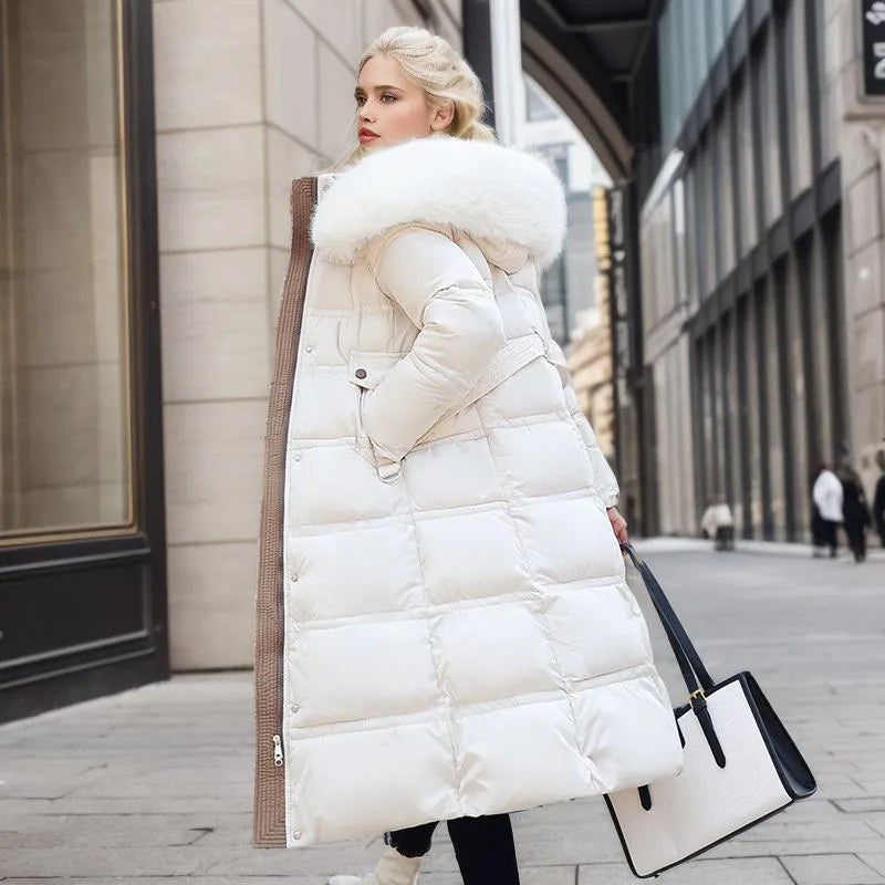 Streetwave Fur Hooded Puffer Coat For Women With Belt Winter Warmth And Style For Everyday Wear