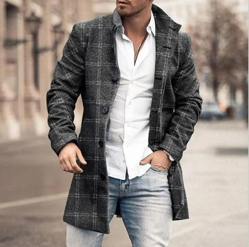 Street-Wave Wool Overcoat For Men With Stand Collar Warm Wool Blend Timeless Classic