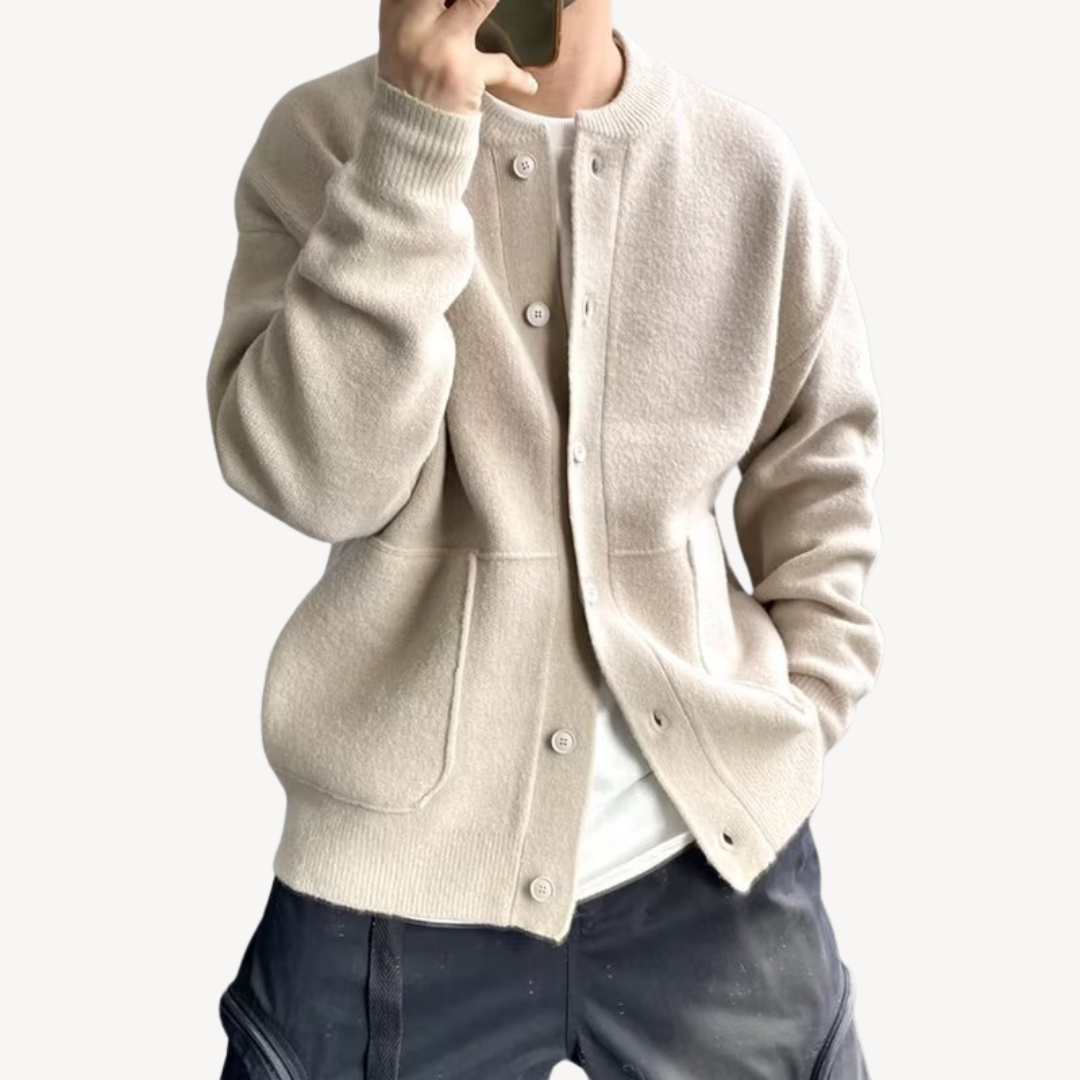 Men's Cardigan Relaxed Fit With Soft Wool Texture Button Closure And Ribbed Edges For Smart Everyday Comfort